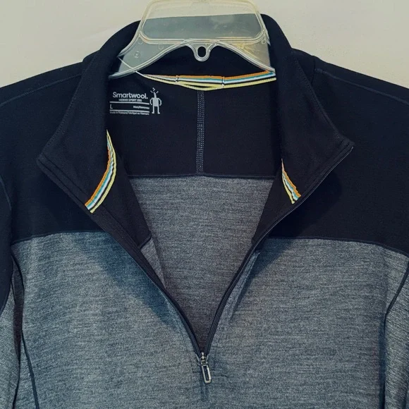 Smartwool Mens Merino 250 1/4 Zip Baselayer Size Large Black Gray Lightweight - Picture 5 of 15